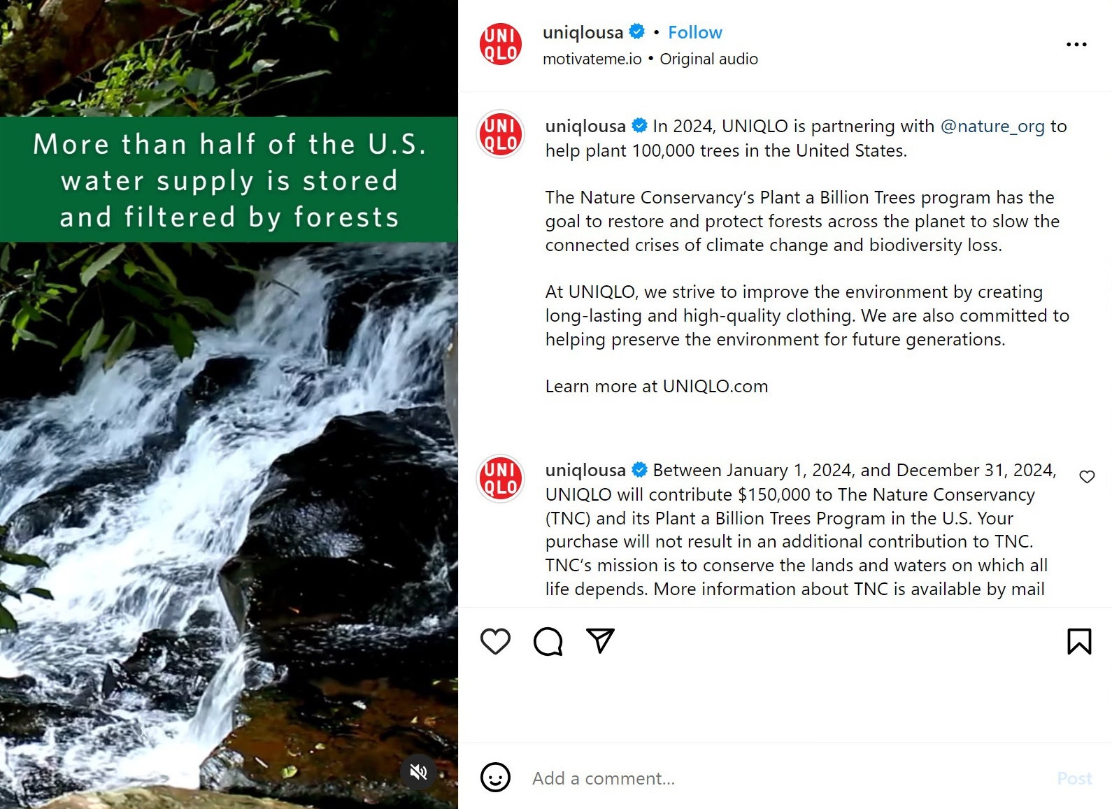 Instagram Post from UNIQLO USA with forest fact