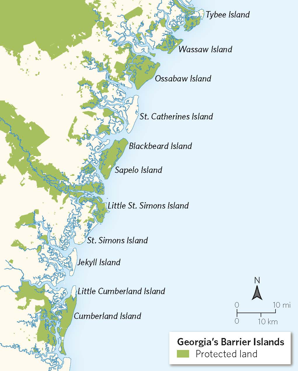 A map of Georgia's barrier islands.