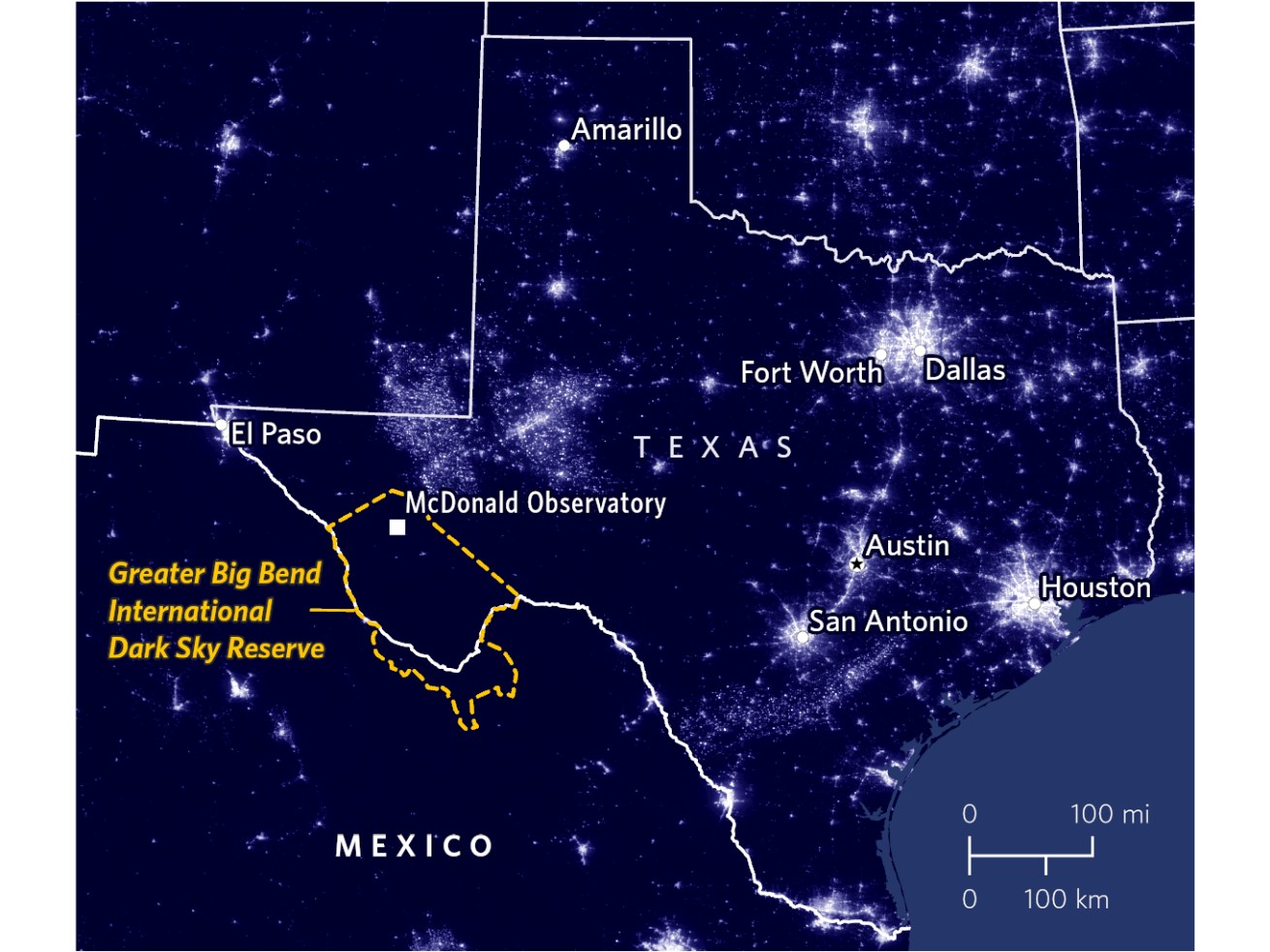 a map of the Greater Big Bend International Dark Sky Reserve.