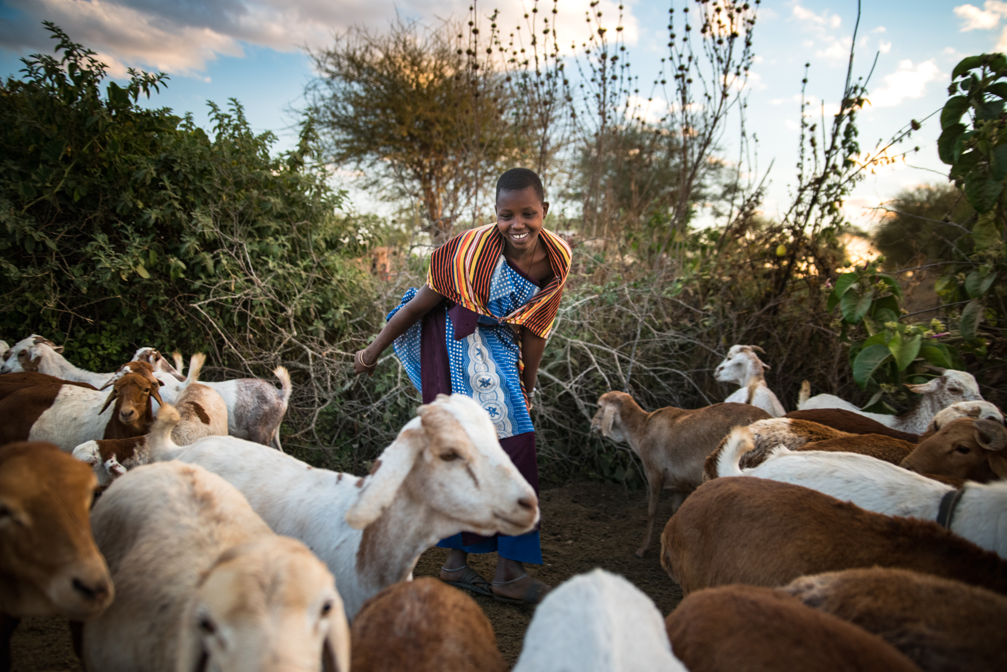 A young girl with goats in northern Tanzania.