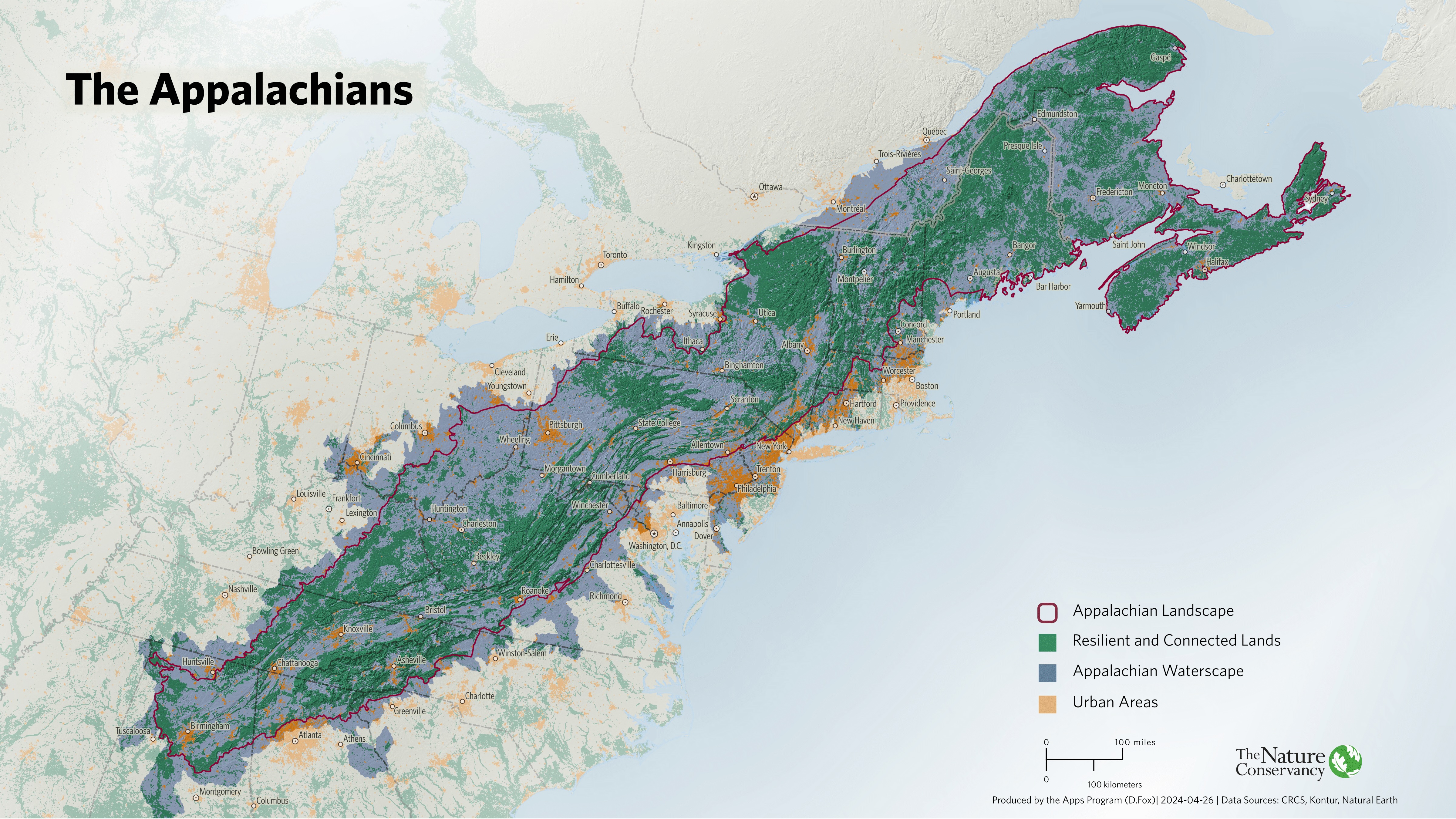 A map of the Appalachians developed by TNC.