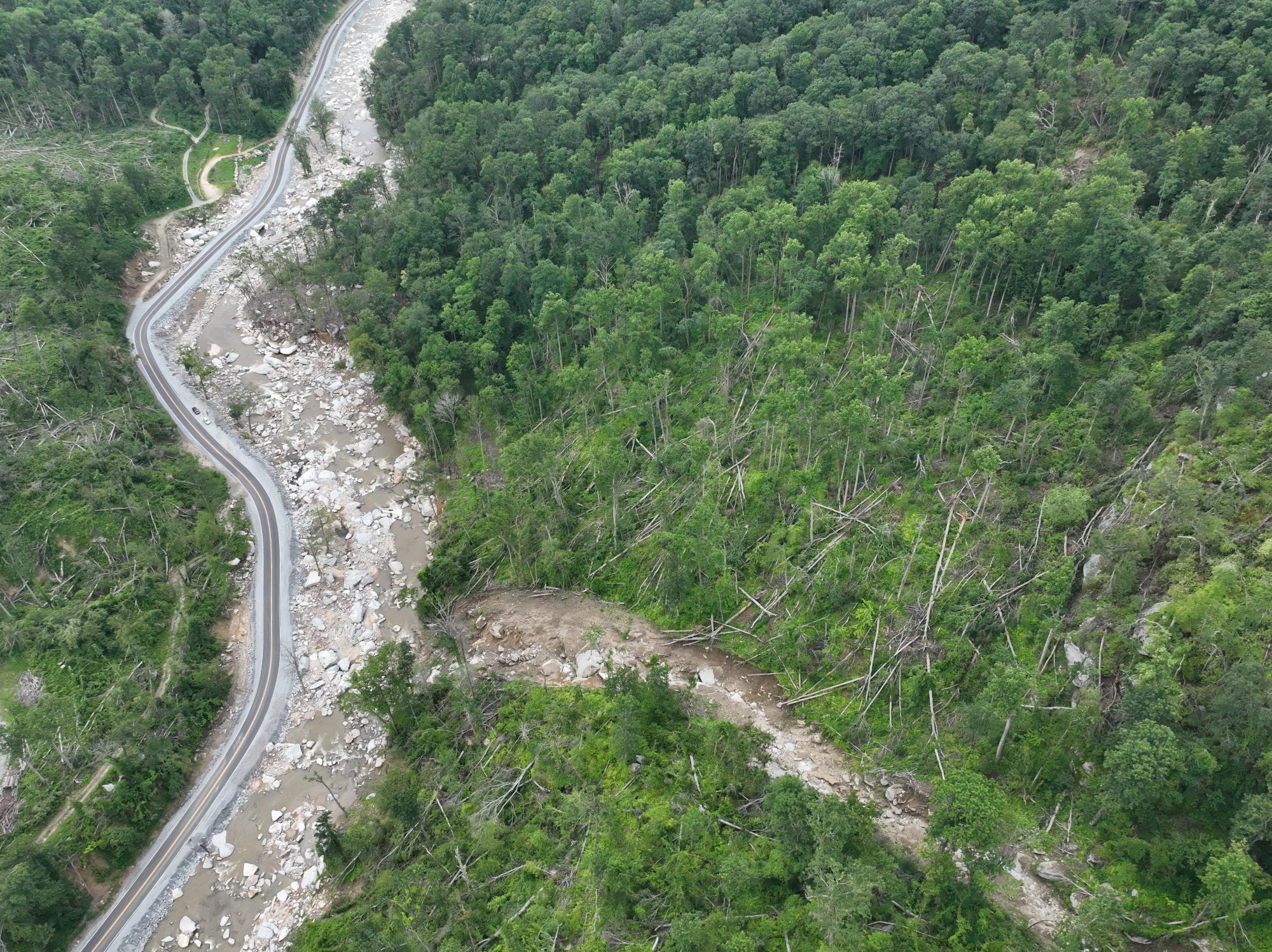 An aerial view features a landslide in Western North Carolina after Hurricane Helene.