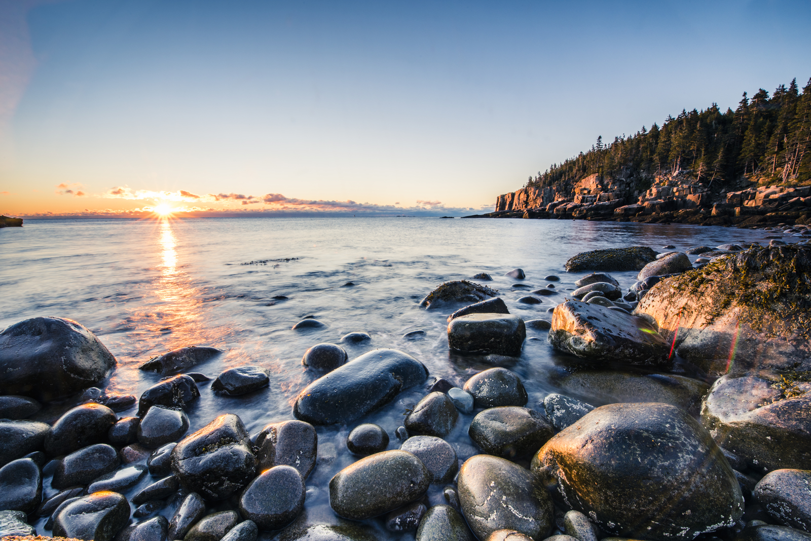 Rocky beach sunset.