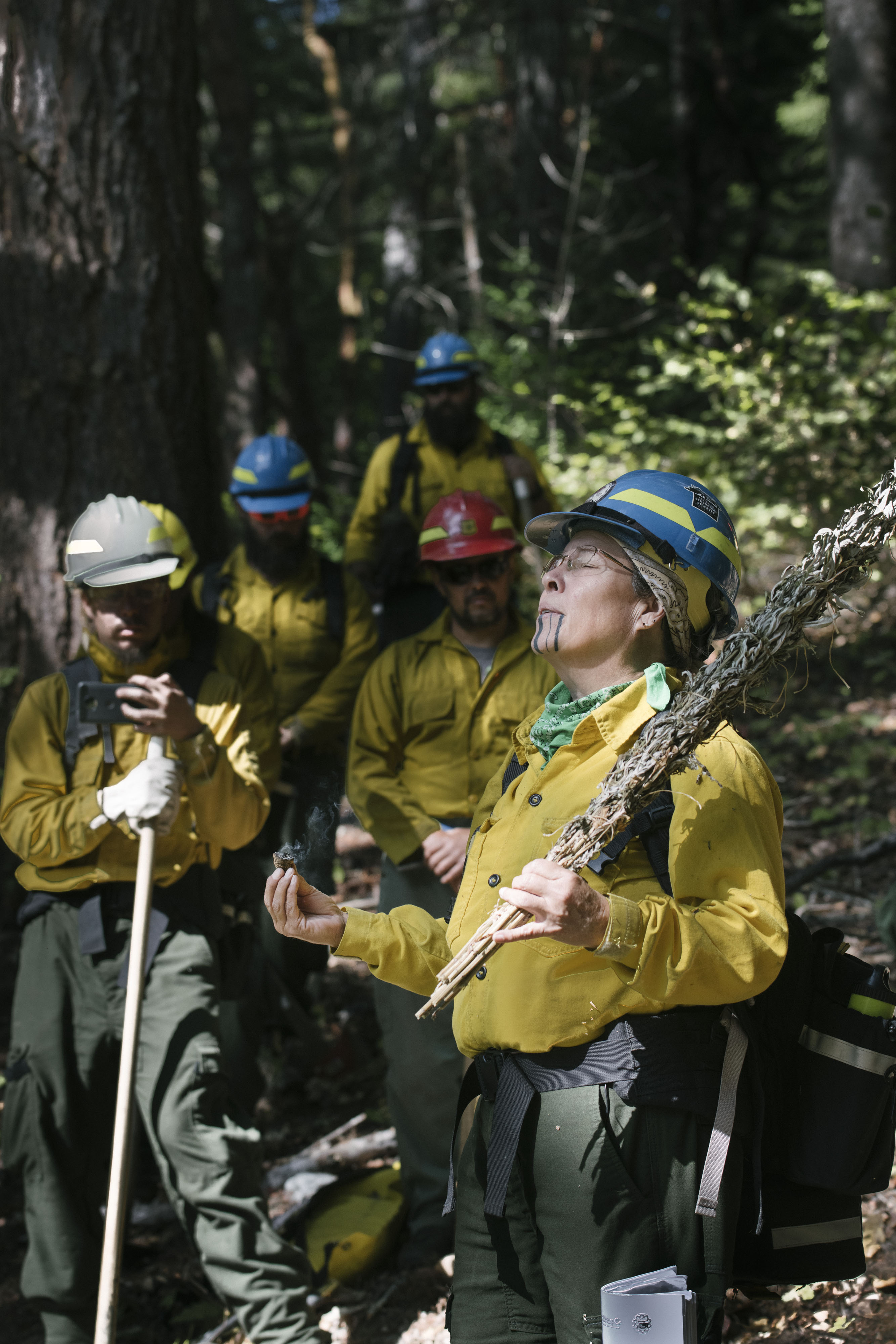 Members of the Cultural Fire Management Council begin a fire training exchange (TREX) on Yurok land. 