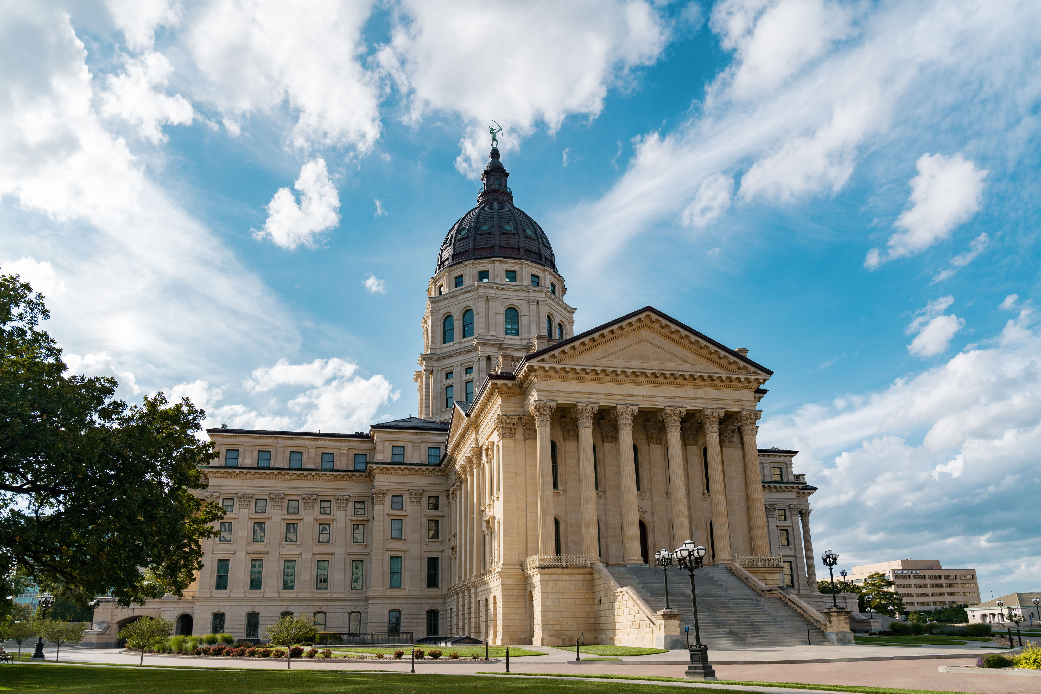 A large stone building with columns in front and a bronze dome at the top.