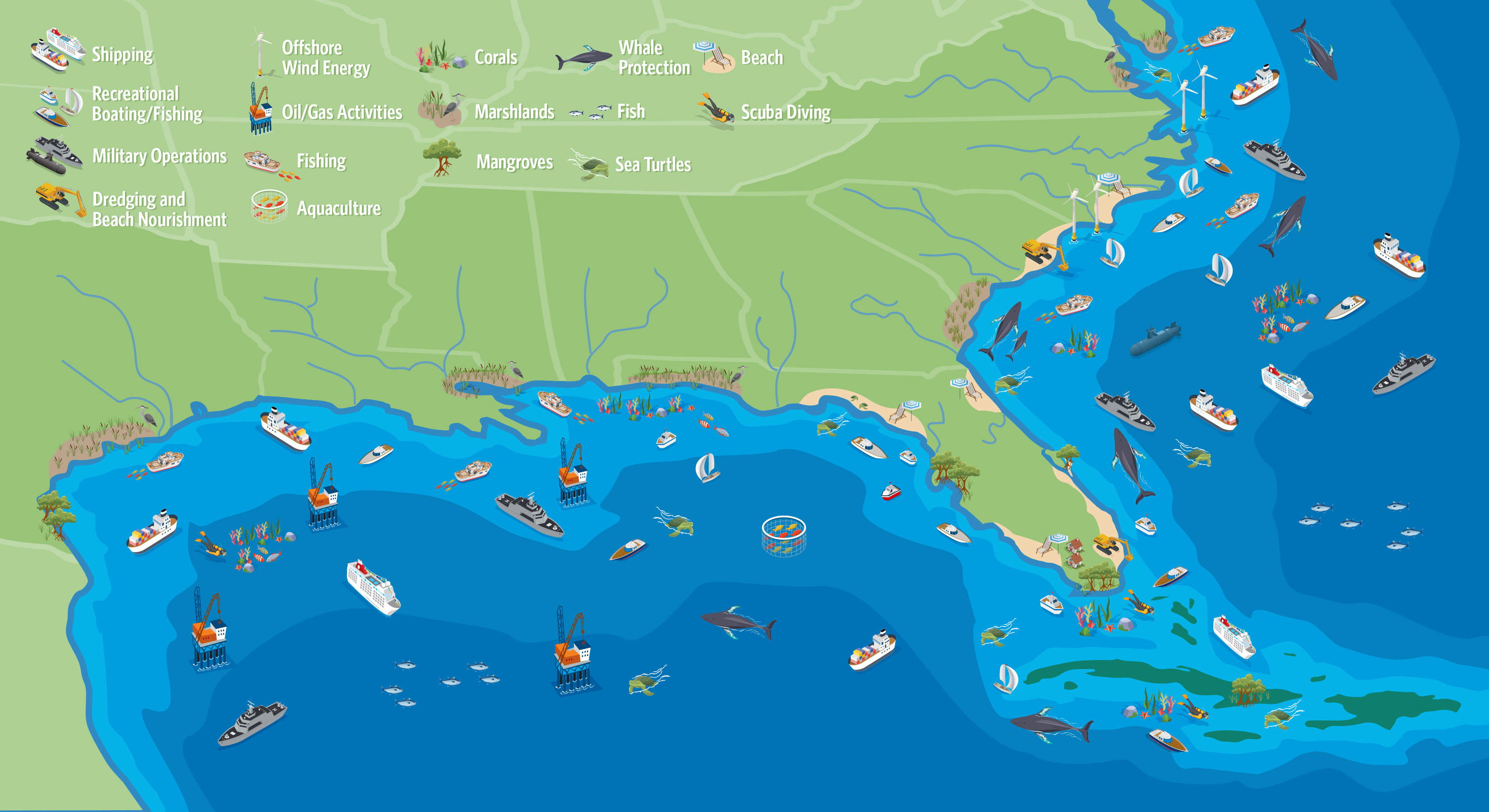 Map of the ocean and coasts network.