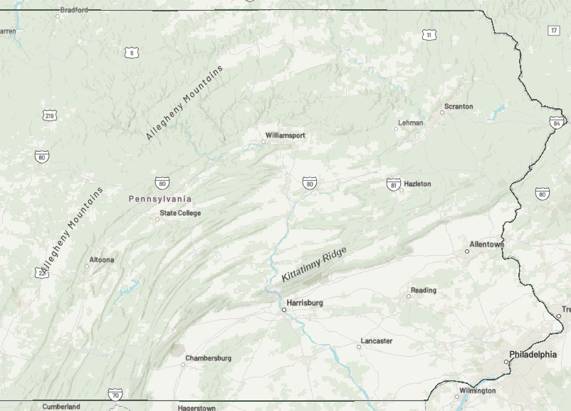 A map of Pennsylvania.