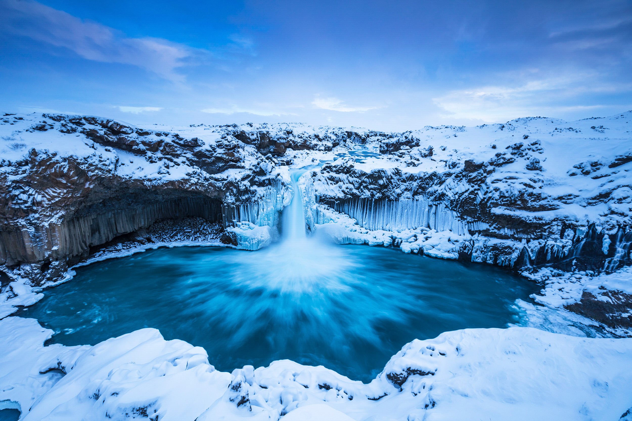 Long exposure of frozen waterfall 